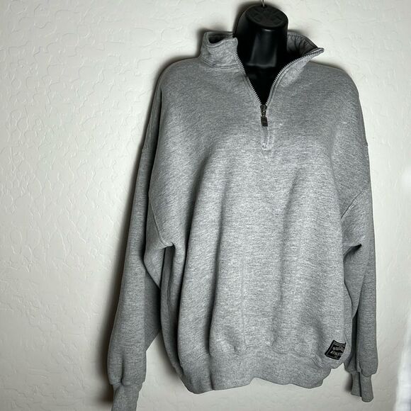 Vintage 90s Russell 1/4 Zip Sweatershirt Boxy Gray Fleece Pullover USA M XL - Picture 3 of 14